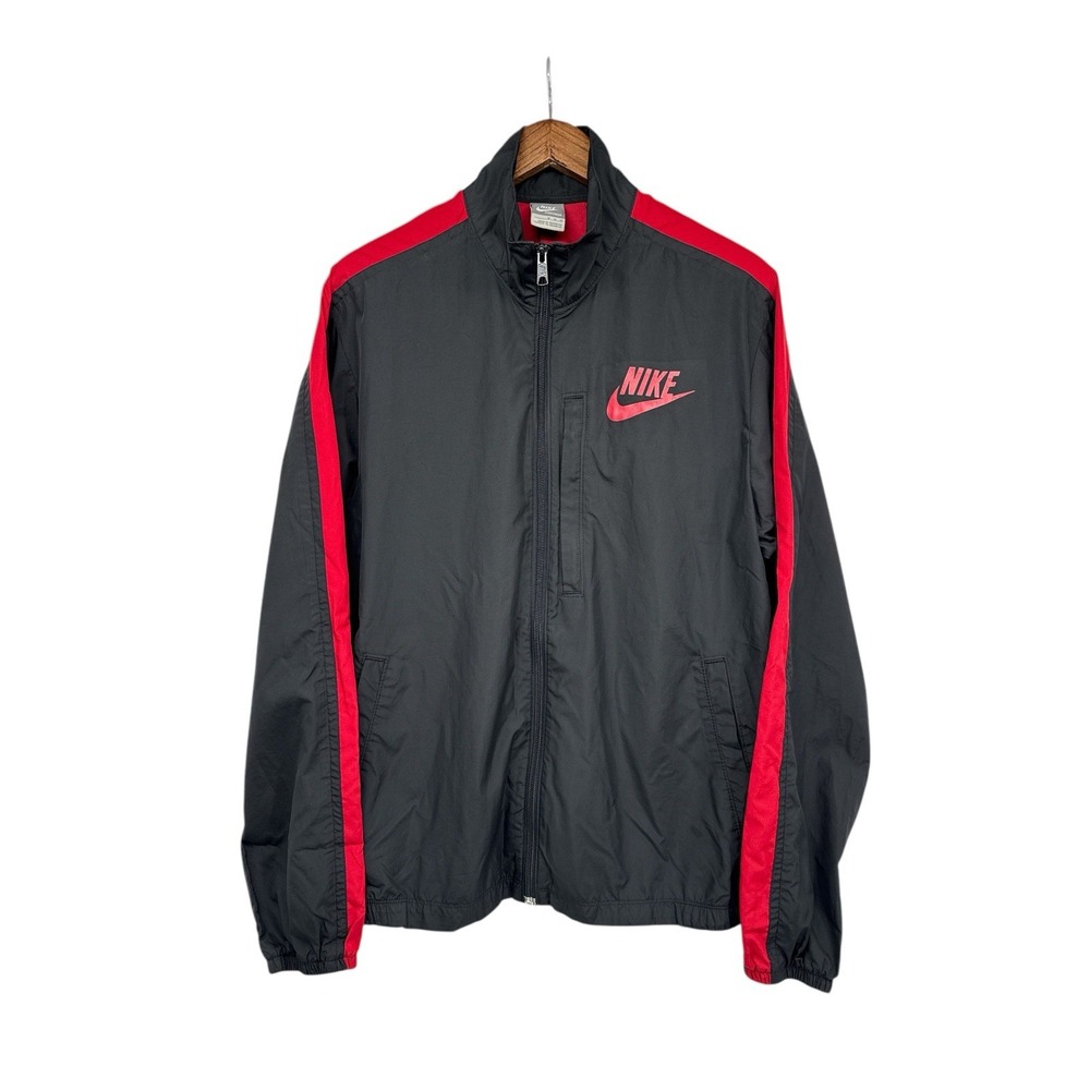 Nike Sportswear Black Red Full Zip Track Jacket Mens M Vintage Y2K Swoosh